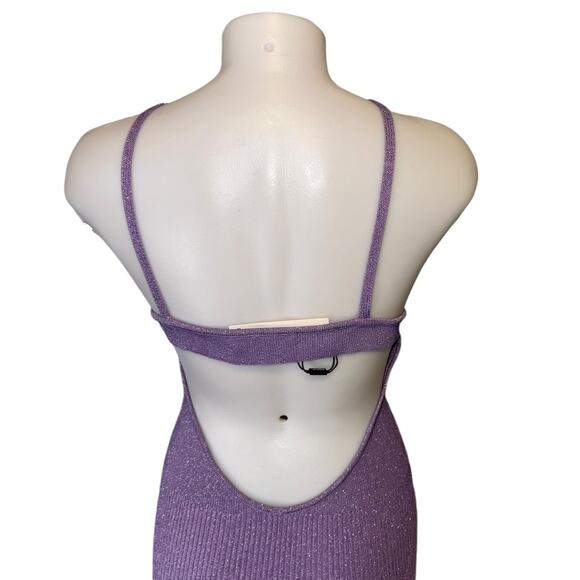 Retrofete Amster Rib Knit Metallic Lilac Purple Backless Midi Dress Size Large - Picture 8 of 12